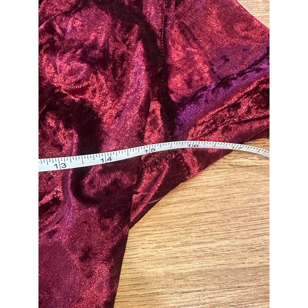 Vintage Fredericks of Hollywood Crushed Velvet Deep Plunge Bodysuit Wine Red Sm - Picture 5 of 9
